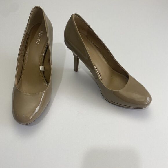 Merona Women’s Heels 7 Dress Stiletto PumpsTan Faux Leather Slip‎ On Almond Toe - Picture 2 of 16
